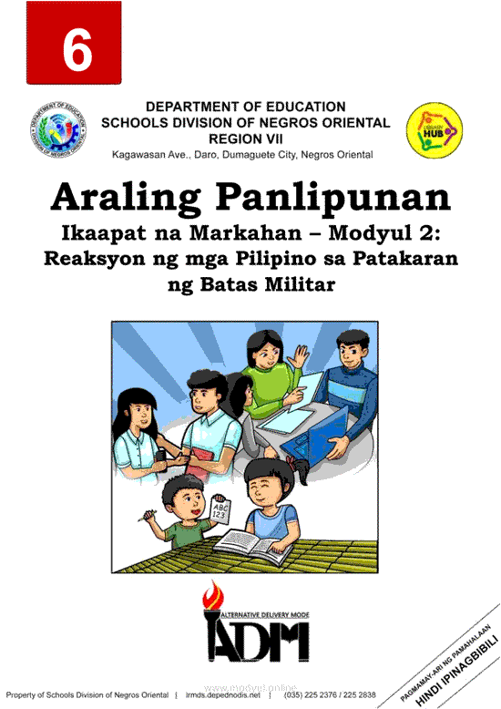 Araling Panlipunan Ikaapat na Markahan – Modyul 2: Reaksyon ng mga Pilipino sa Patakaran ng Batas Militar